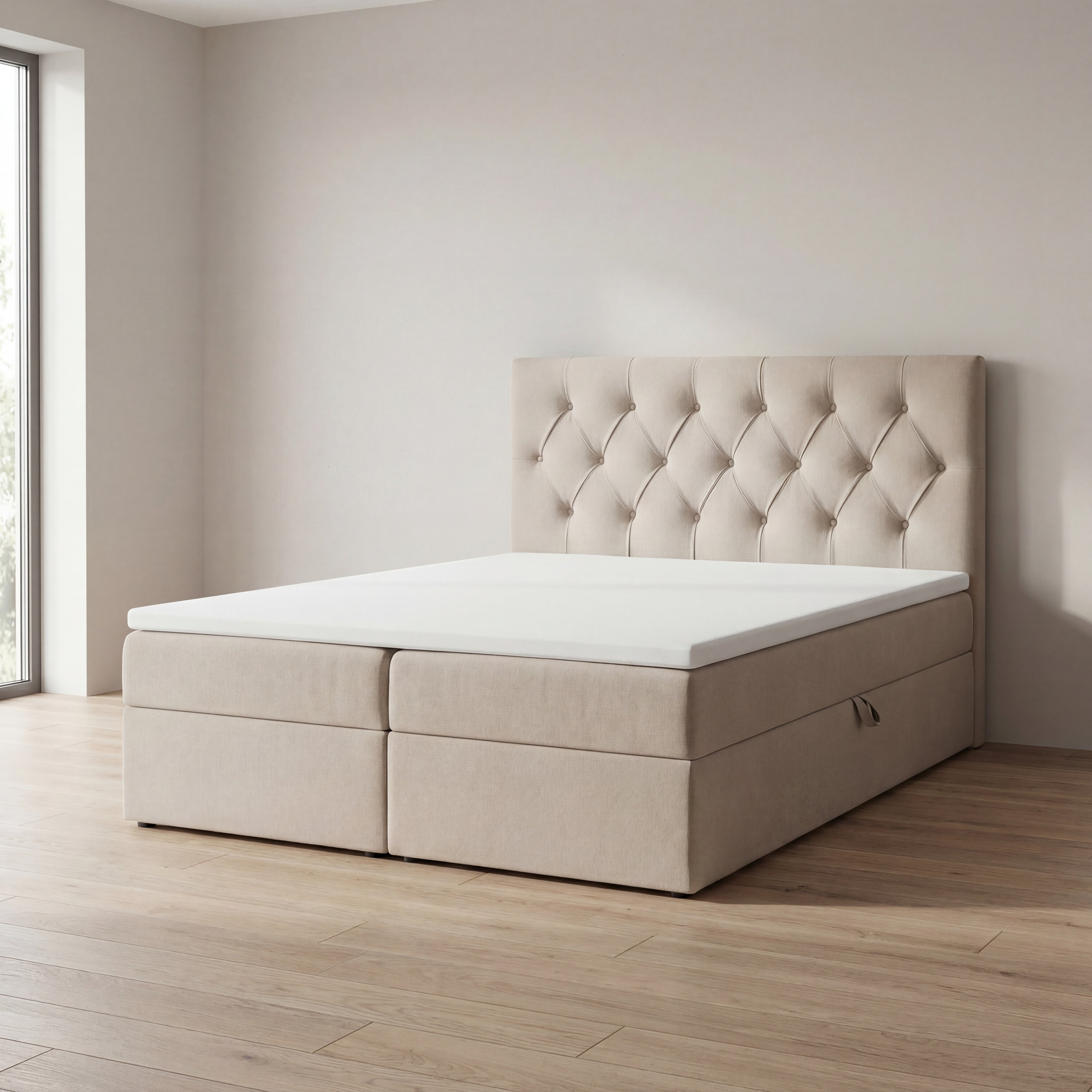 Łóżko Kontynentalne TALI BIS 140x200 Beżowe – z Pojemnikiem