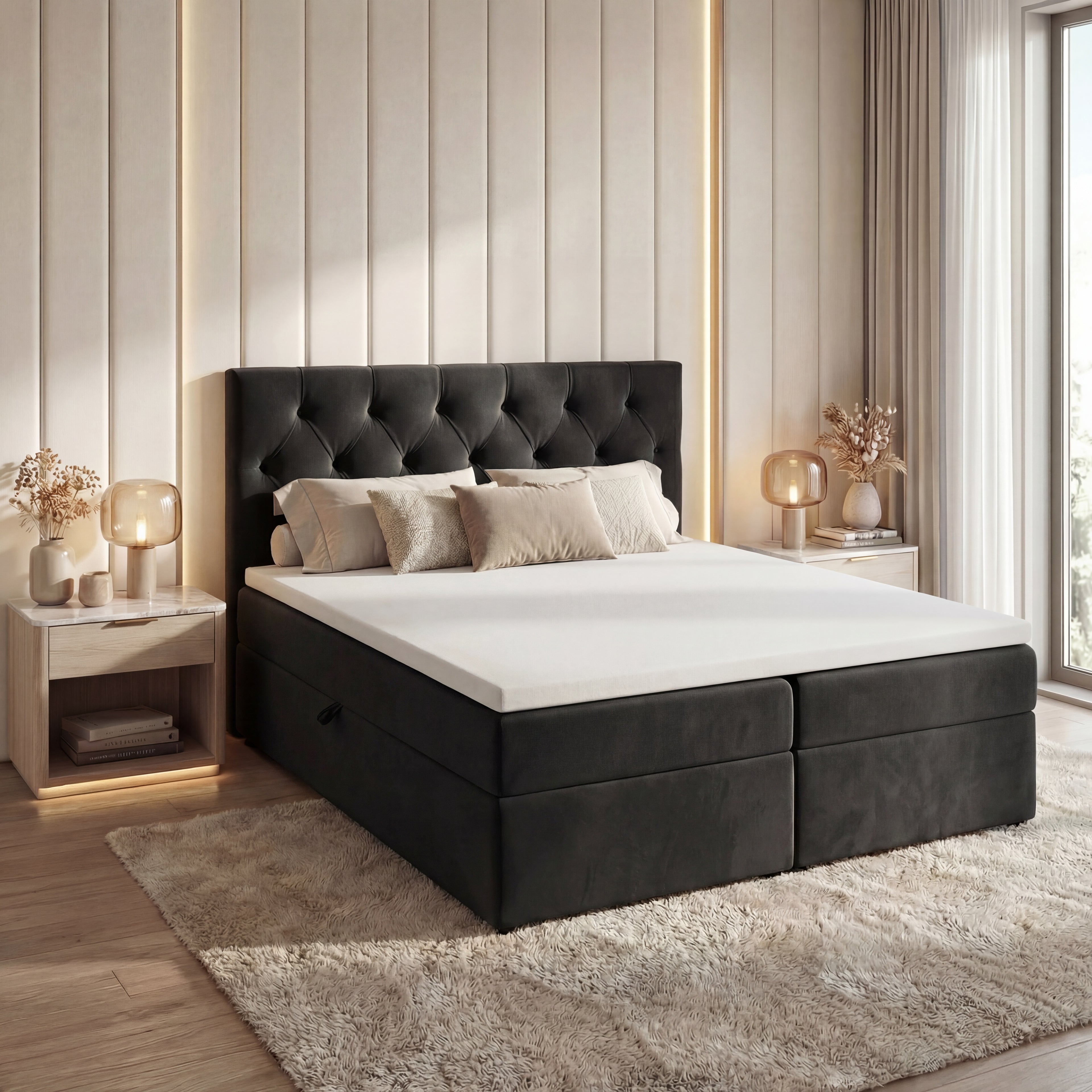 Łóżko kontynentalne TALI BIS 140x200 zielone Velutti – z pojemnikiem i materacem bonell