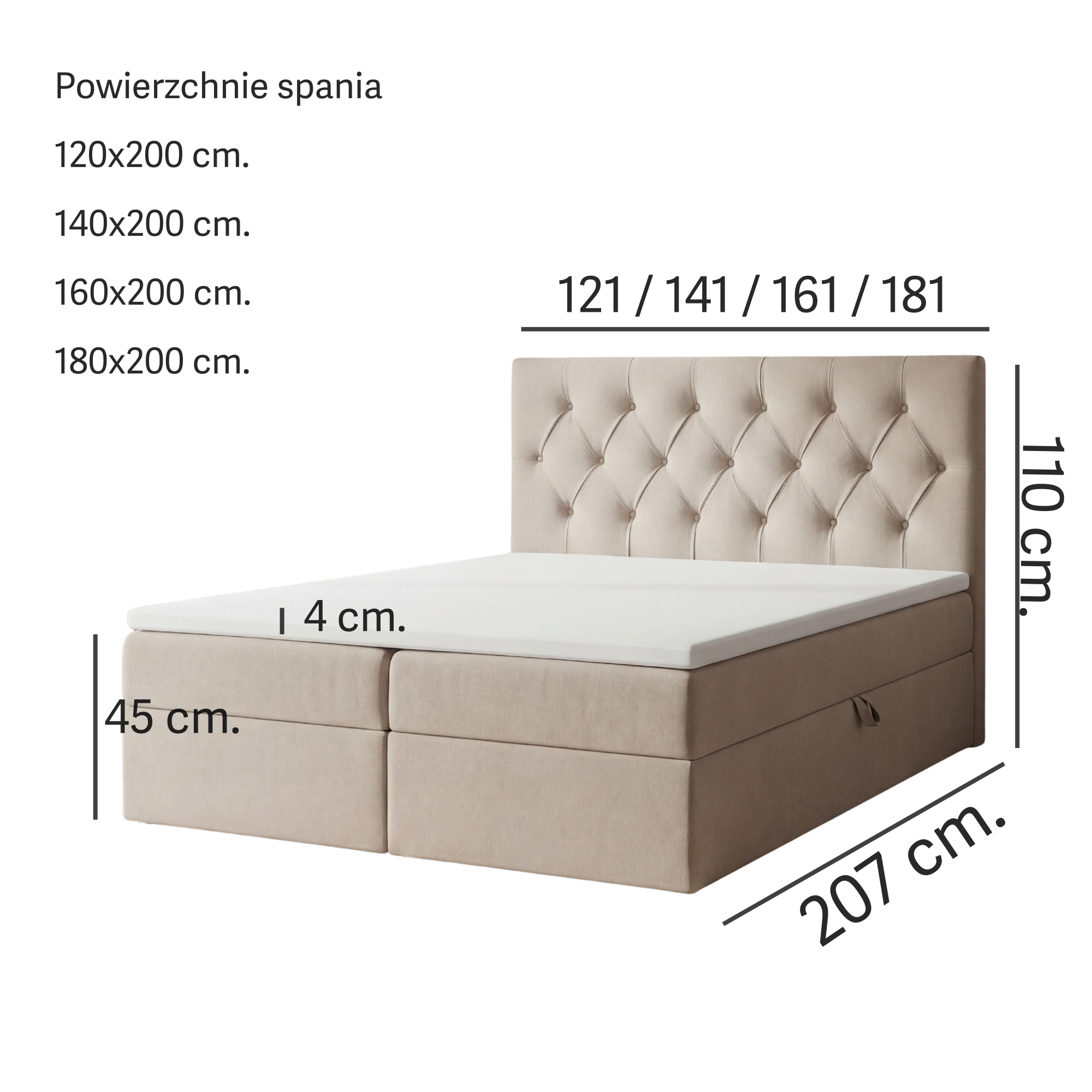 Łóżko kontynentalne TALI BIS 180x200 – komfort premium i elegancki design