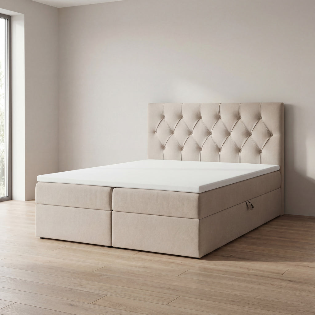 Łóżko kontynentalne TALI BIS 200x200 Velutti Beż – duże łóżko małżeńskie premium