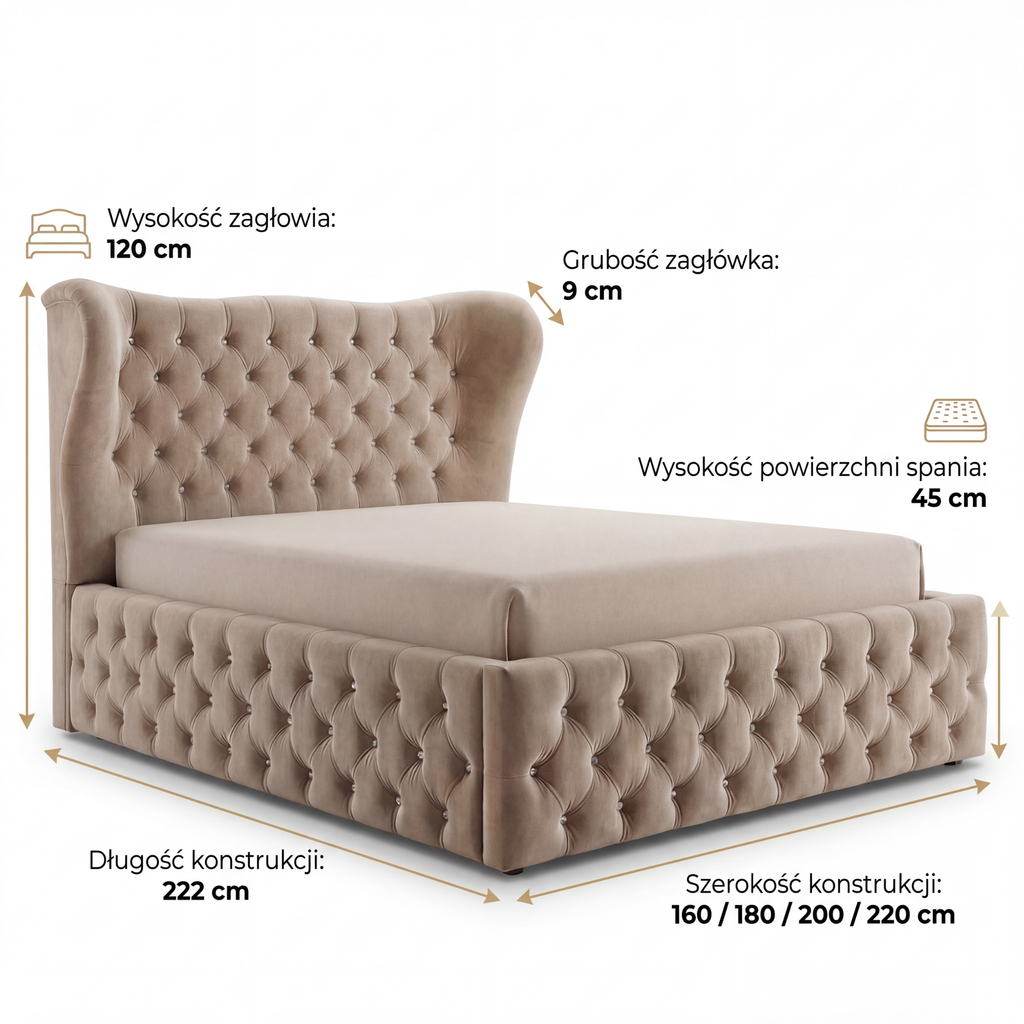 Łóżko tapicerowane ROYAL CRYSTAL – glamour premium