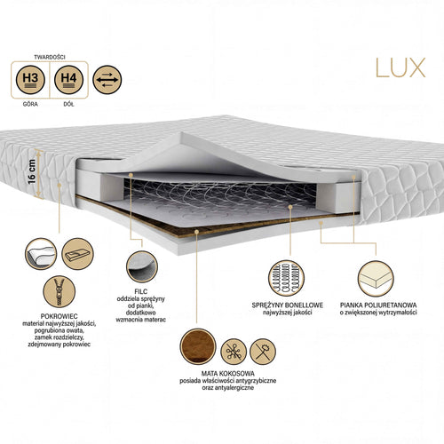 Materac LUX sprężynowy - Kokos 16 cm. H3/H4