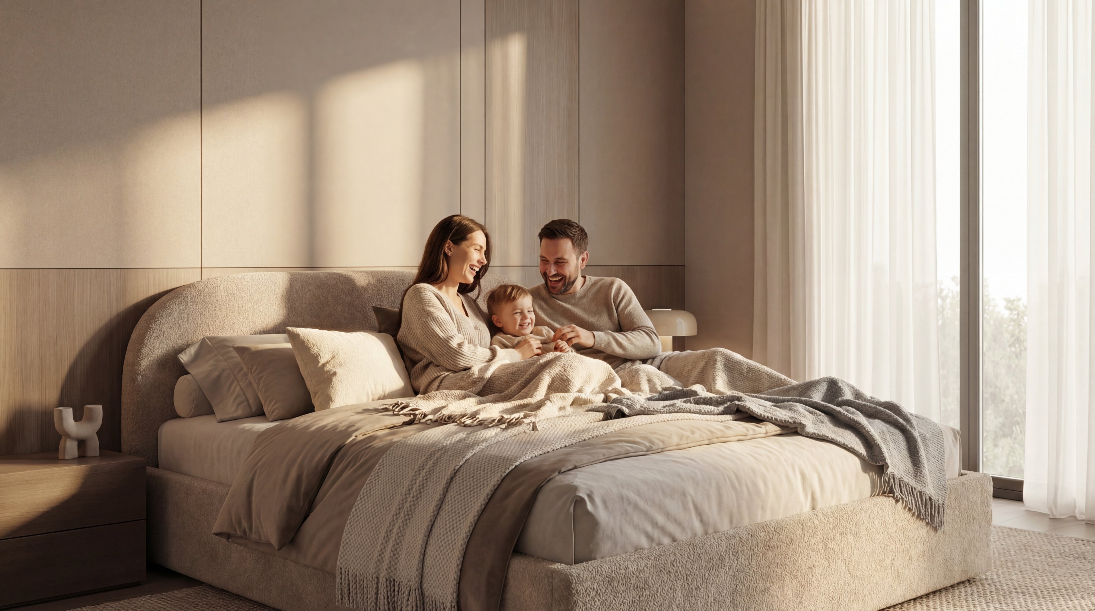 Łóżko tapicerowane na wymiar w eleganckim wnętrzu sypialni – Polański